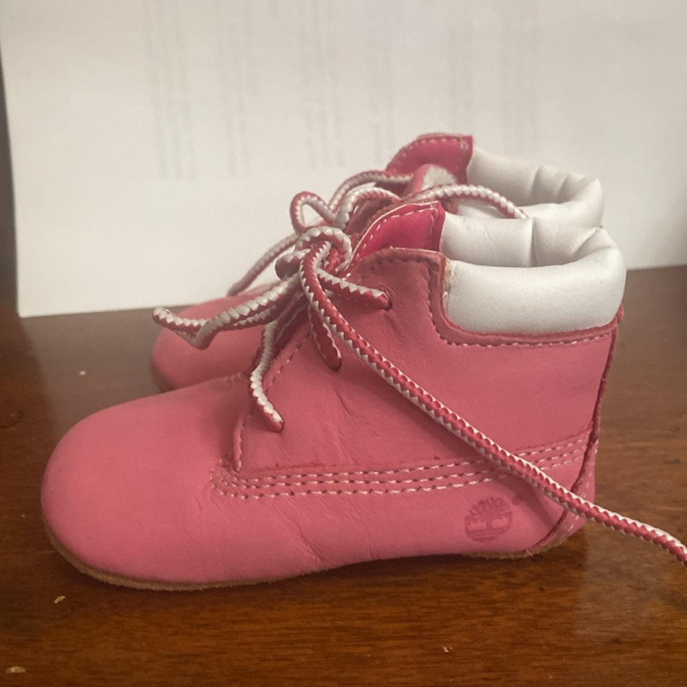 Timberland pink bootie. Very cute infant crib bootie.